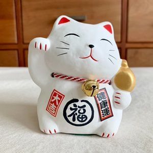 Maneki Neko Japanese Lucky Cat Piggy Bank Gift WHT